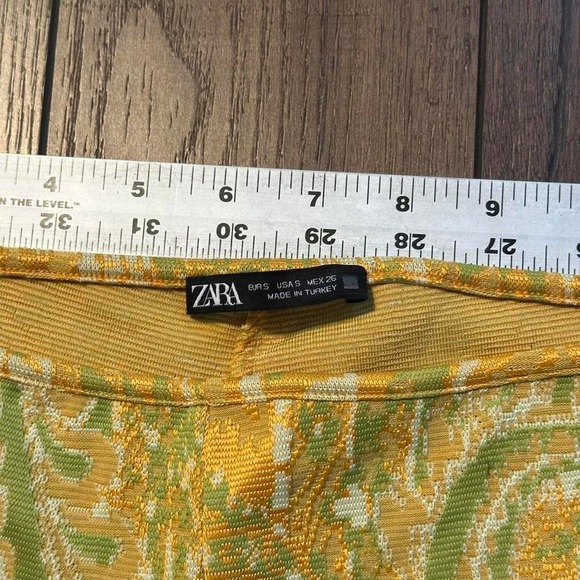 ZARA Women's Jacquard Flared Pant Yellow Paisley Print Women's Size Small - Picture 3 of 7